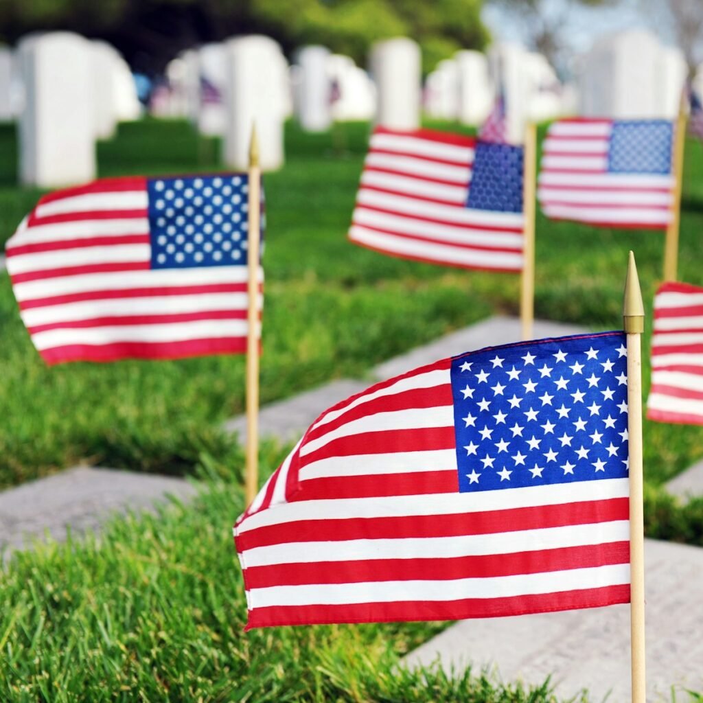 U.S. flags at veteran cemetery